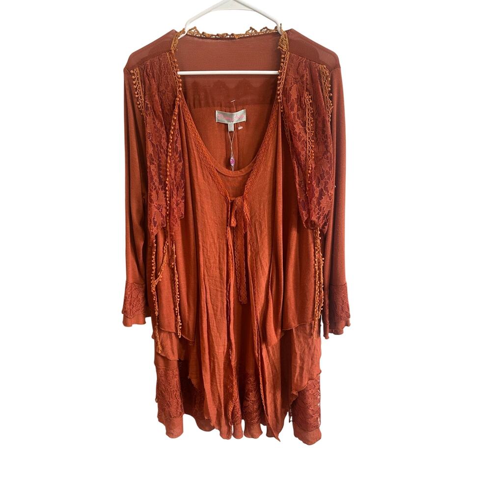 Pretty Angel NWT Orange Lacey Y2K Boho Style Tunic Longsleeve Top Whimsy